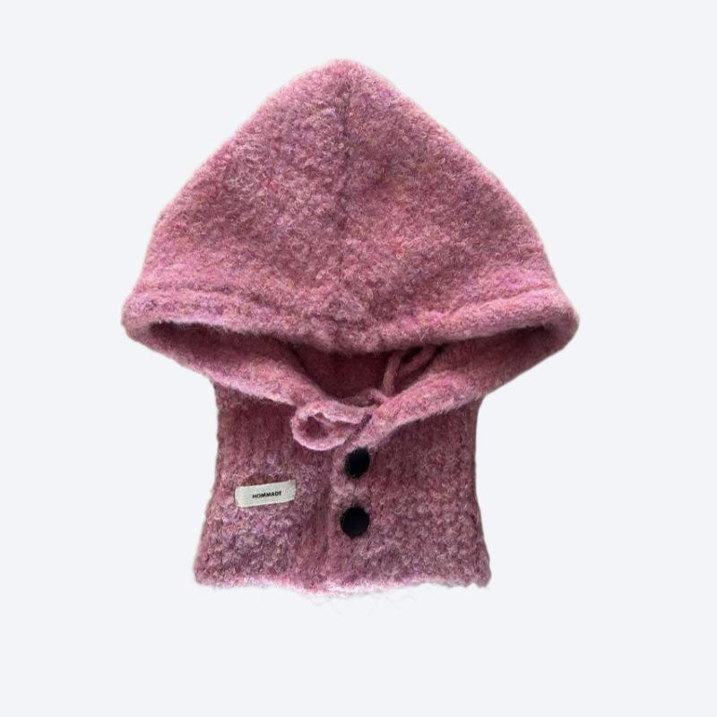 Korean Balaclava hat and scarf integrated women's autumn and winter warm ear protection hooded scarf knitted wool hat