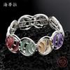 Color painting oil round striped hollow bracelet, fashionable and versatile women's high-end elastic bracelet