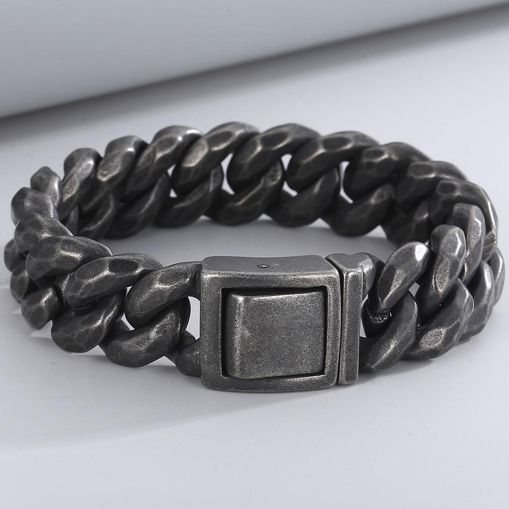Vintage Schwarzes Cuban Link Kettenarmband für Herren 19 mm Breite Edelstahl Herrenarmband Modeschmuck-Accessoire für Männer