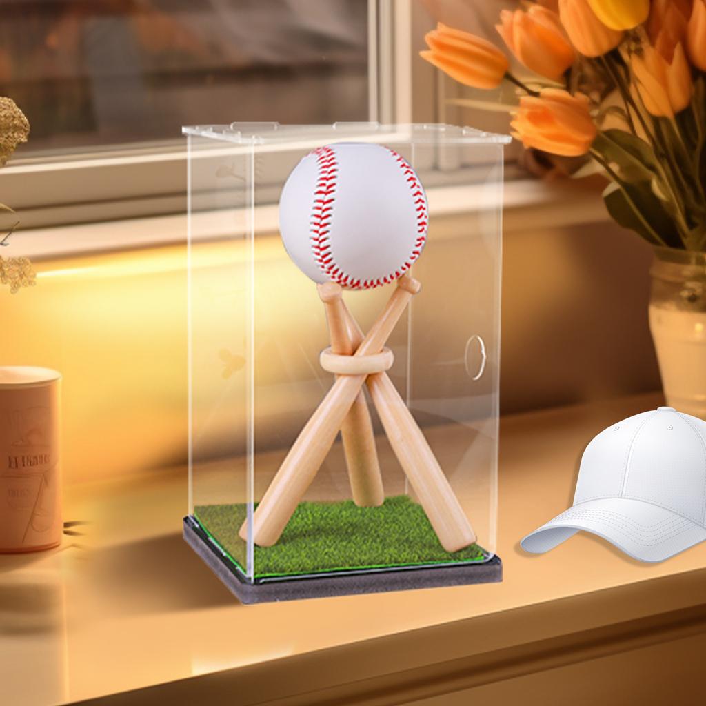Baseball Box Golf Display Holder with Wood Stand Waterproof Dustproof Souvenir Storage Box Lightweight Baseball Protection