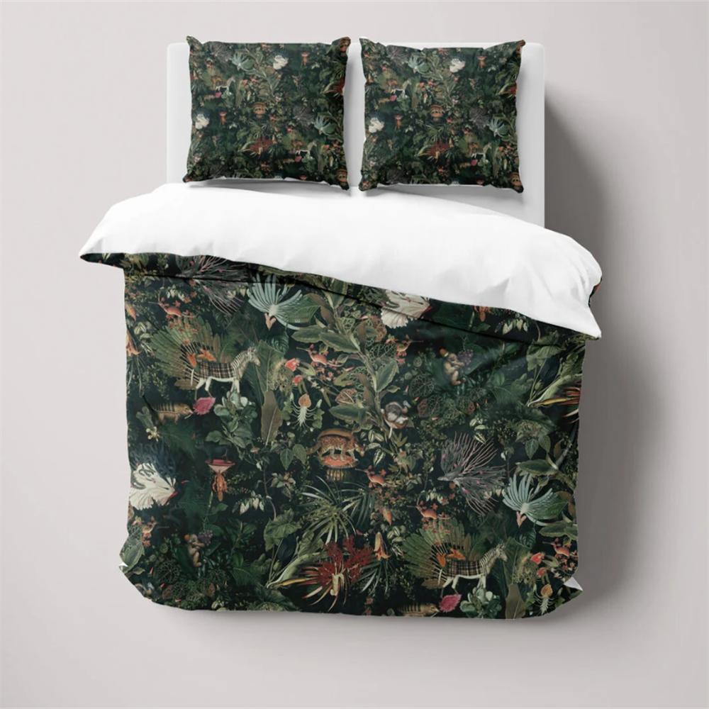 Wald- und Wildtiere Bettbezug-Set, Natur Botanisches Bettwäsche-Set, Floral Tiere Steppdeckenbezug, Einzel Doppel Full Queen King