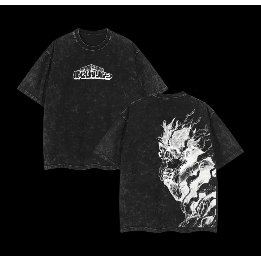 My Hero Academia All Might Print Tee Men Women Retro Washed T-shirts Casual Cotton T Shirt Short Sleeve Clothing Harajuku Tshirt