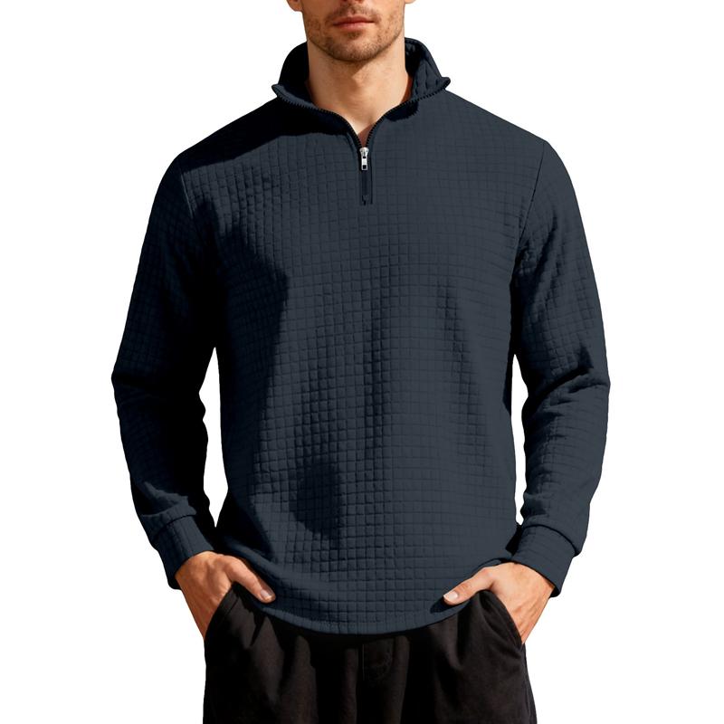 Loose Fit Half Zipper Sweatshirt Men's Autumn Winter American Business Casual Flannel Square Grid Collar Sweater