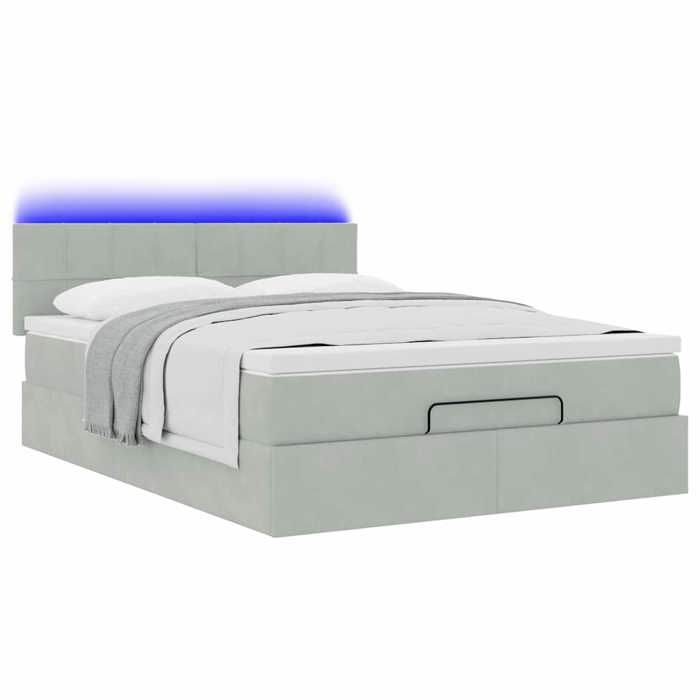 VidaXL Ottoman Bed Frame and Mattress Light Grey 140x190 Velvet 3312620