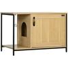Cat Litter Box Enclosure Industrial Style Side Entry Door Hanging Ball Steel Frame Light Wood Look