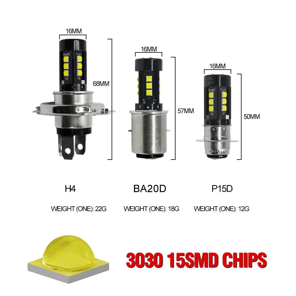 LED Motorcycle Headlight White High Low Beam Headlight Lamp Bulbs 12V Fog Light H4 BA20D P15D For Moto Scooter Tricycle