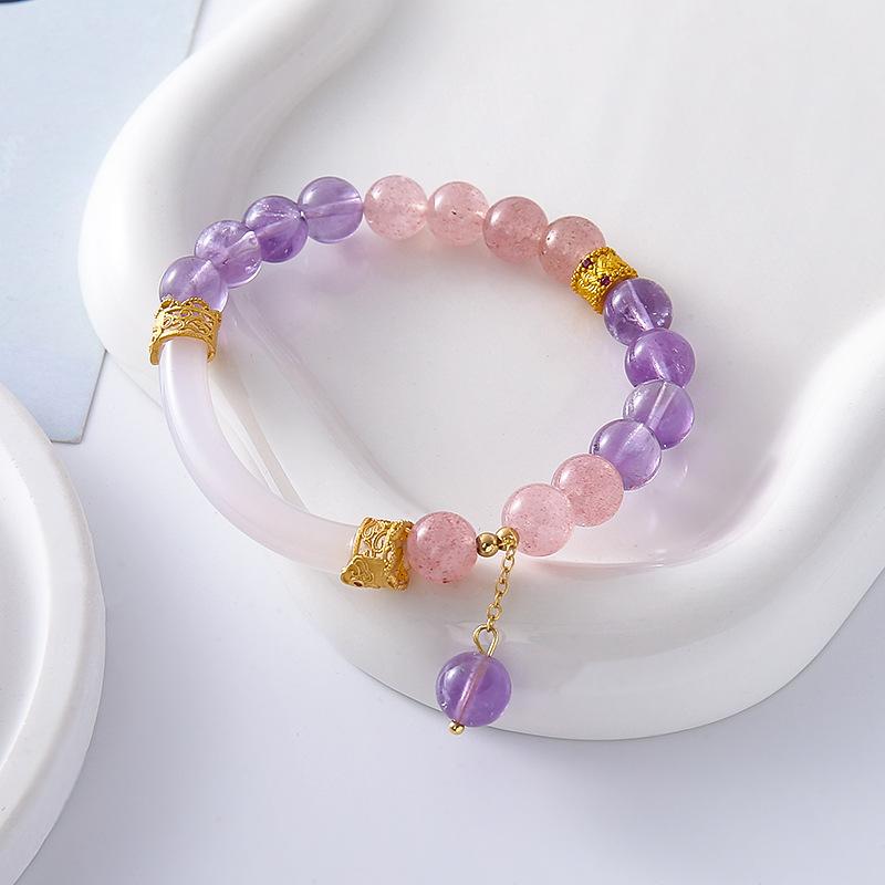 

Natural Strawberry Crystal Bracelet Purple Crystal Citrine Bracelet Bangles Women Fashion Jewelry daily accessories Gift