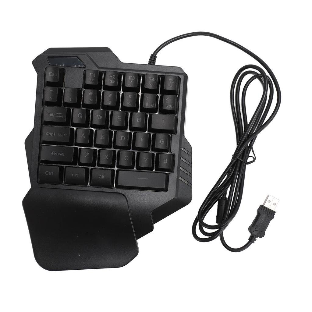 One Handed Gaming Keyboard 7 Color RGB Backlight Ergonomic 35 Keys Portable Mini Gaming Keypad with Wrist Rest for PC