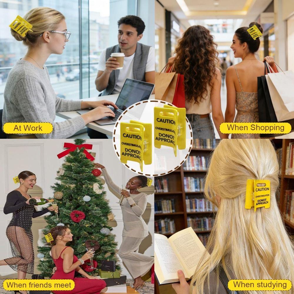 Strong Grip Caution Sign Hair Clip Vibrant Yellow Warning Ponytail Holder  Gag Gift