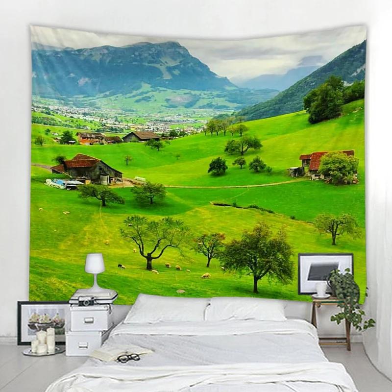 Grassland Forest Eye Protection Tapestry Green Landscape  Bohemian Style Home  Aesthetic  Design
