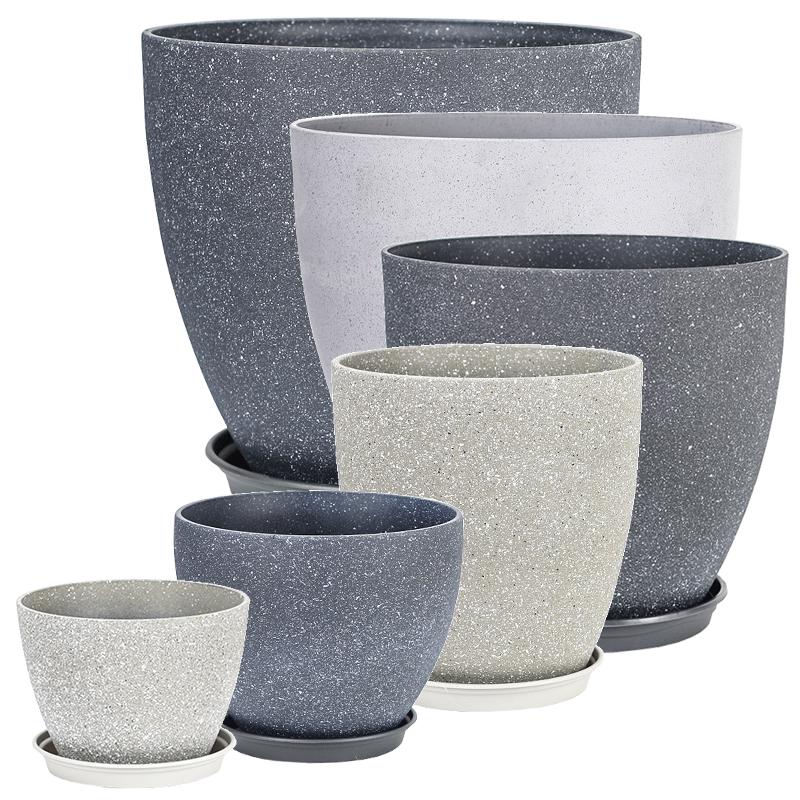 Marble Pattern Surface Modern Design Environment-friendly PP Plastic Customized Color Home Gardening Plant Pots Outdoor Indoor