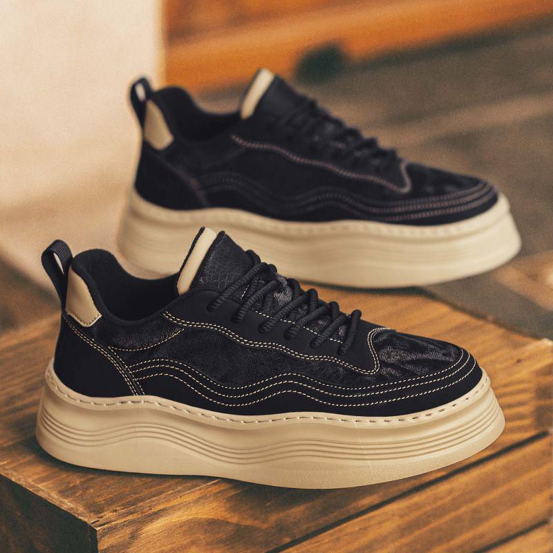 

Men’s High-End Leather Panel Sneakers - Thick Sole, Height Increasing, Fleece-Lined, Versatile Winter Sports Shoes. 39