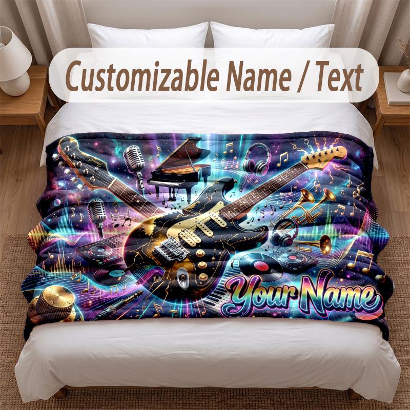 Music General Theme Soft Blanket Personalized Custom Name Text Print Warm Blanket Home Sofa Bedroom Decor
