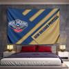 Diagonal Blue and Gold Stripes with "New Orleans Pelicans" Logo and Text. Patterned Tapestry for Bedroom and Living Room Home Decor
