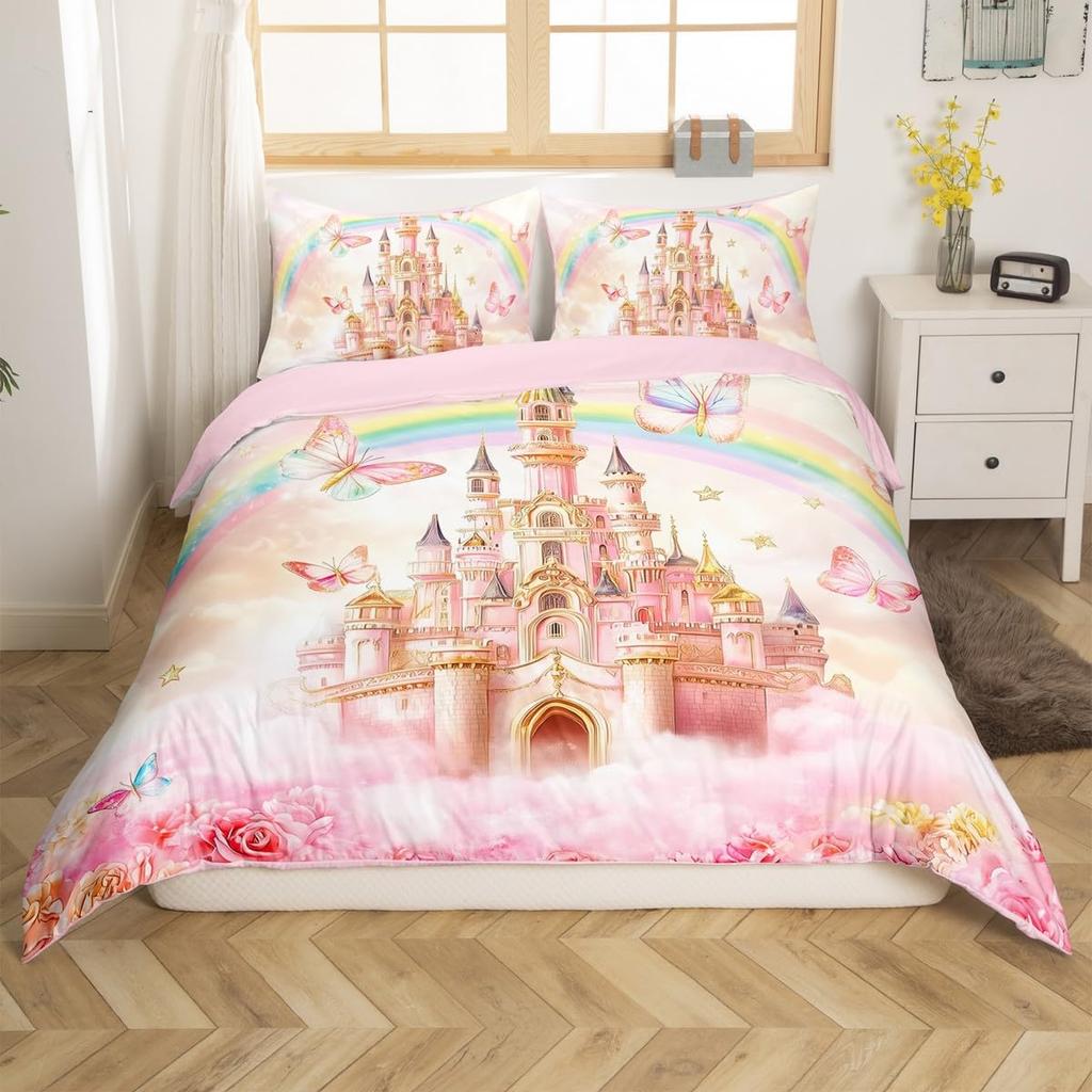 Castle Duvet Cover Sets For Girls Queen Twin Size Lightweight Down Quilt Covers Room Decor 2 Pillowcases 1 Duvet Cover No Quilt