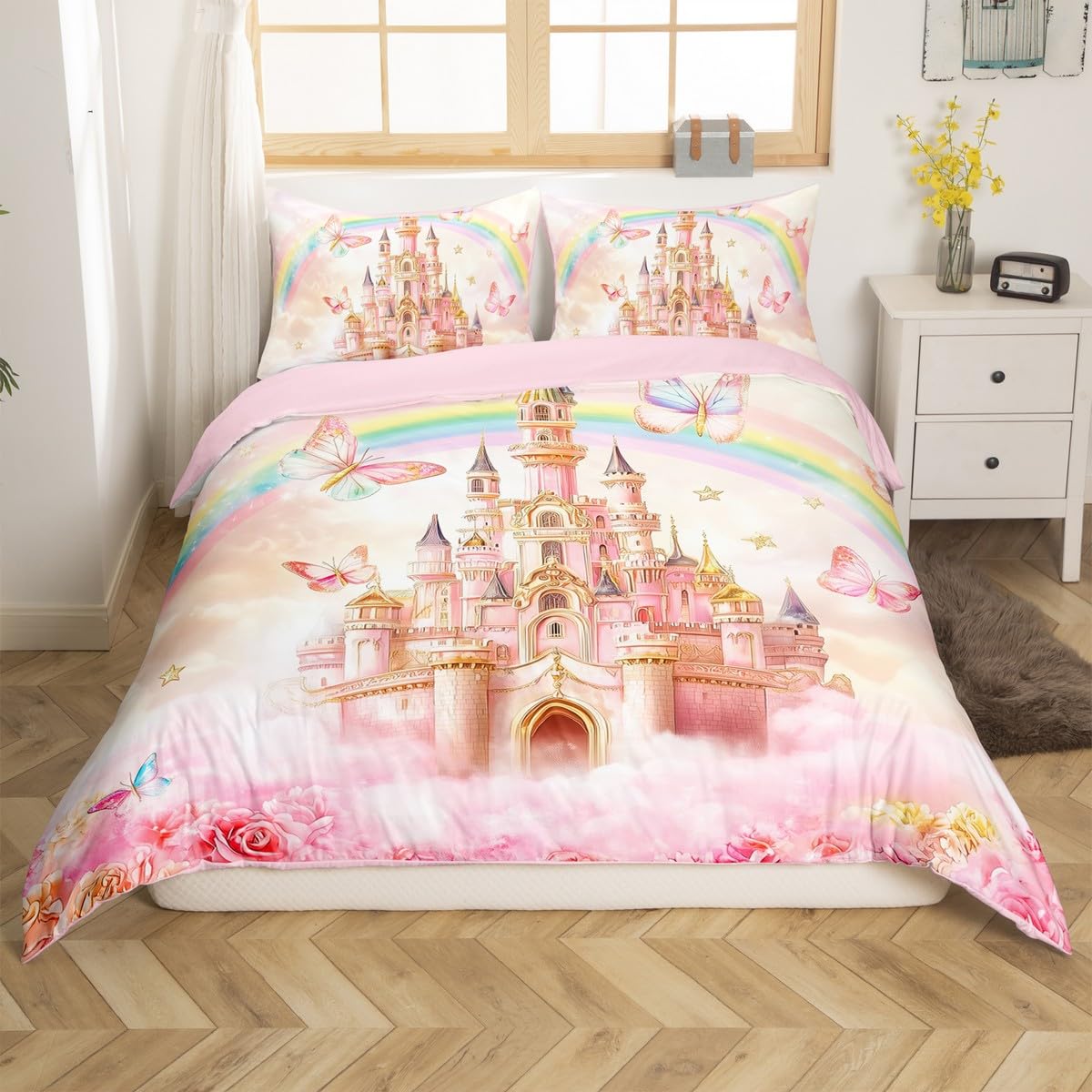 

Castle Duvet Cover Sets For Girls Queen Twin Size Lightweight Down Quilt Covers Room Decor 2 Pillowcases 1 Duvet Cover No Quilt US Twin(172*218cm)3pcs