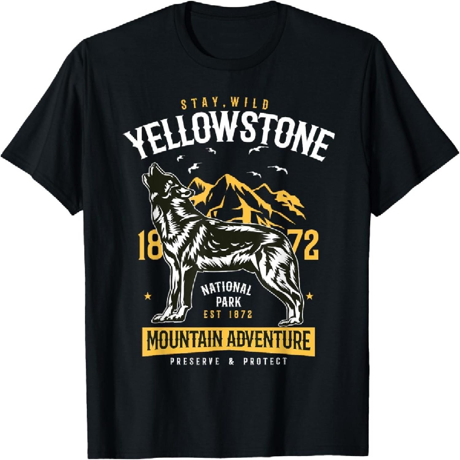 Yellowstone National Park T-Shirt US Wolf Camping Hiking T-Shirt S