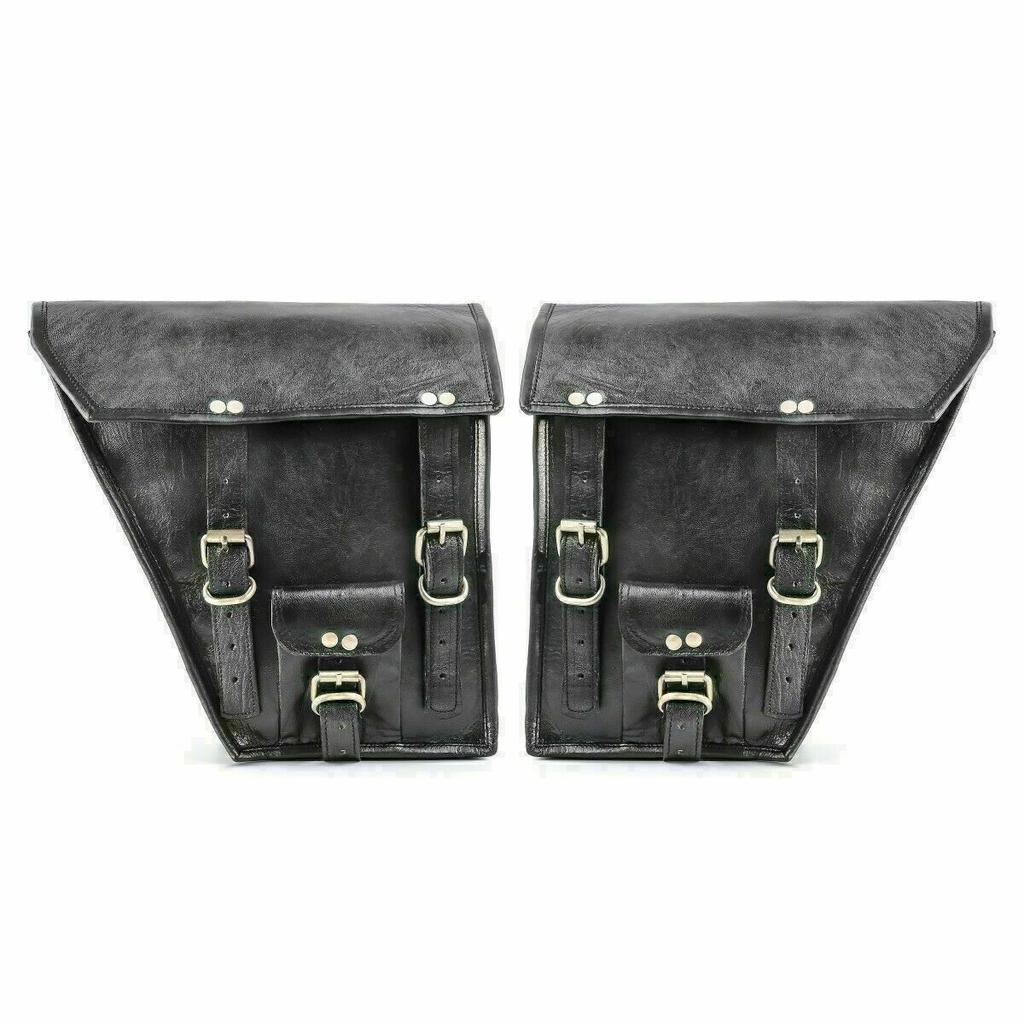 Kombinierte schwarze Motorrad-Satteltasche aus schwarzem Leder mit Schwingarm, Gepäck und kostenloser Werkzeugtasche