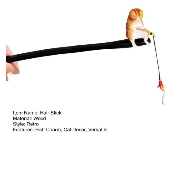 Hair Stick Cat Fishing Decor Hair Stick Chinese Style Easy Clip Design Women Girl Hair Pin Hair Accessories