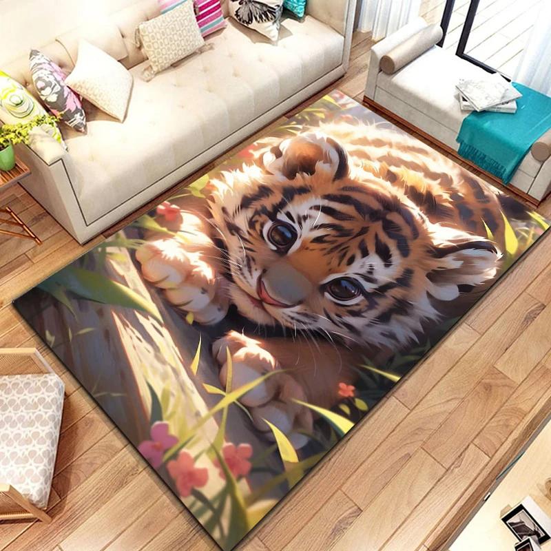 Cute Little Tiger Pattern Rug Wild Animal Carpet for Living Room Bathroom Mat Creative Doormat for Bedroom Home Decor Floor Mat