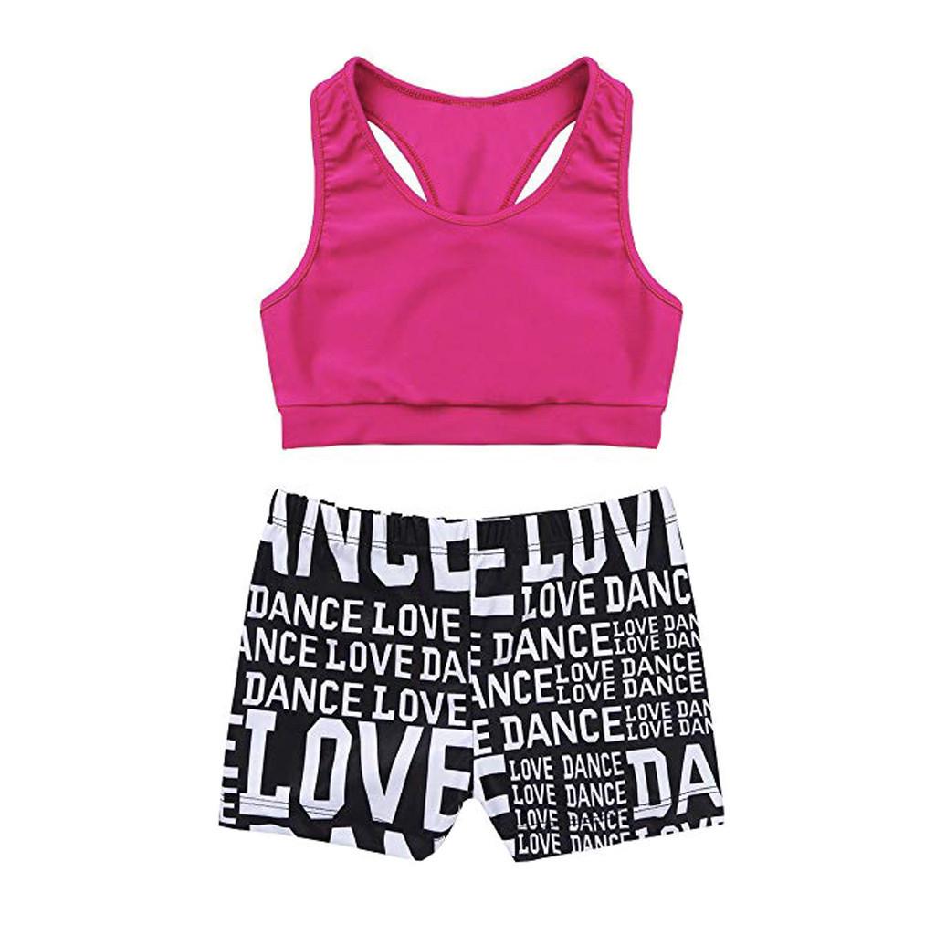 2Pcs Kids Girls Sequined Racer Back Top and Shorts Jazz Hip-Hop Dance Sets for Gymnastics Leotard Dancing
