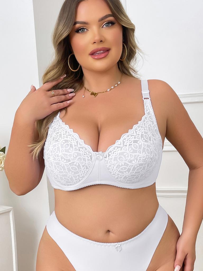 Ultra Thin Lace Sexy Women Bras Large Size Pure Color Hollow Out Breathable Comfort DE Big Cup