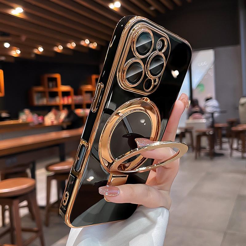 Integrated Bracket TPU Electroplating for iphone17Pro Max Magnetic Mobile Phone Case Apple 15 Solid Color Protective Case