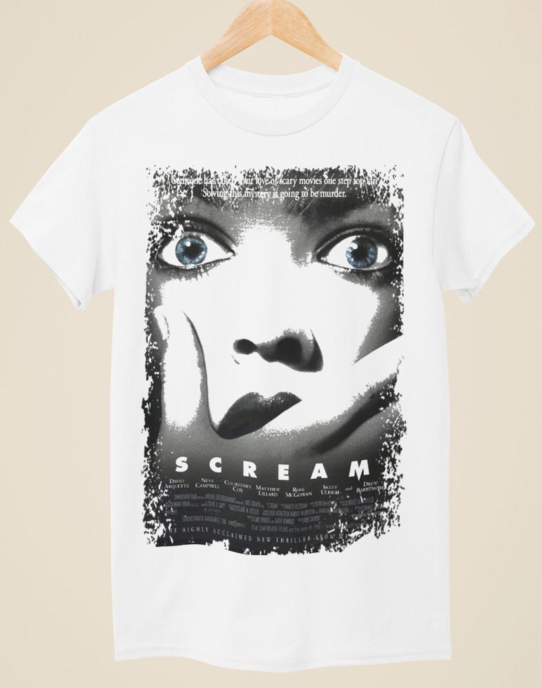 Крик - Унисекс Белая Футболка, Вдохновленная Постером Фильма Унисекс Футболка XXL