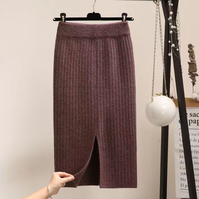 

Трикотажная юбка осень-зима корейская версия студенческая юбка с высокой талией и разрезом для утягивания для детей 2XL