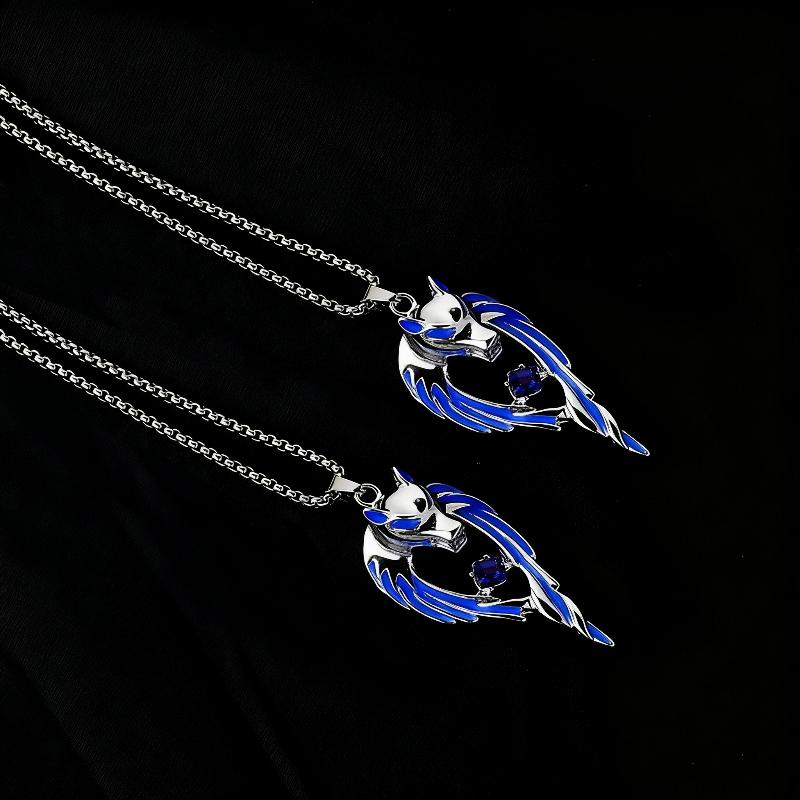 Blue Wolf Pendants Exaggerated Chain Necklace for Women Unisex Punk Style Personality Animal Drop Unique Design Neck Jewelry