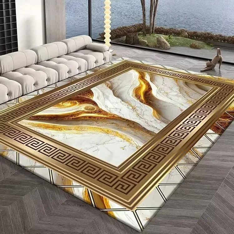 Gold Striped Patchwork Carpet Large Floor Mat for Living Room Washable Anti-slip Kitchen Door Mats Home Bedroom Area Decor Rug