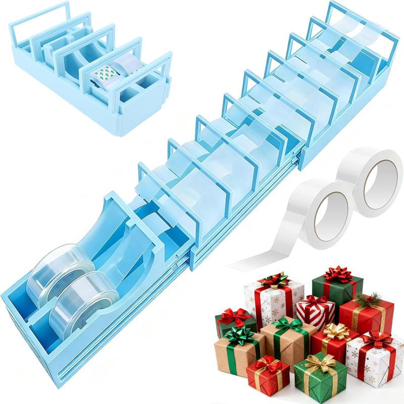 Tape Dispenser for Gift Wrapping Compact 18 Strip Tape Dispenser for DIY Crafts Portable Dual Roll Holder Fits Various Tape Sizes with Easy Dispensing