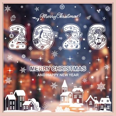 Adesivi Buon Natale, Adesivi Statici Fiocco di Neve Bianco Anno, Babbo Natale, Renna, Pupazzo di Neve Adesivi per Finestre