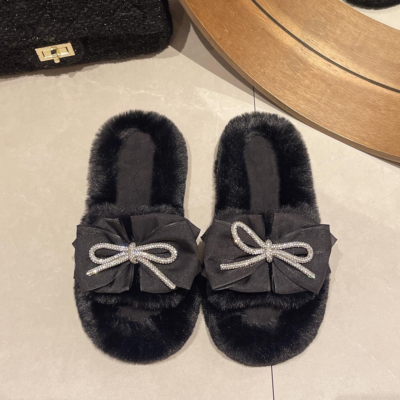 

Slippers 2024 new sweet thick bottom cute bow soft bottom plush slippers 40 чорний