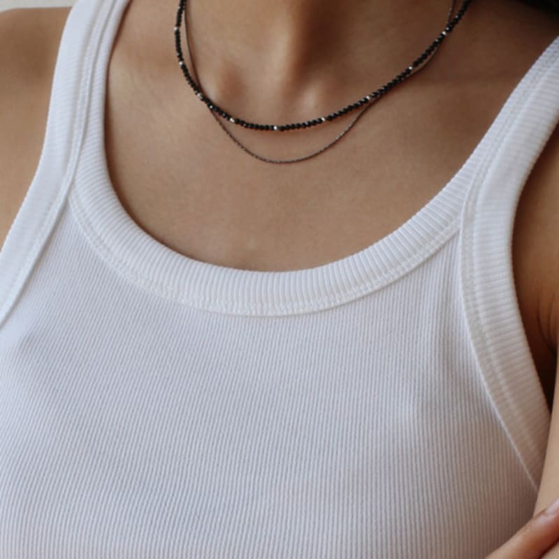 NORMALLEE [Silver 925] Svart Glittrande Halsband