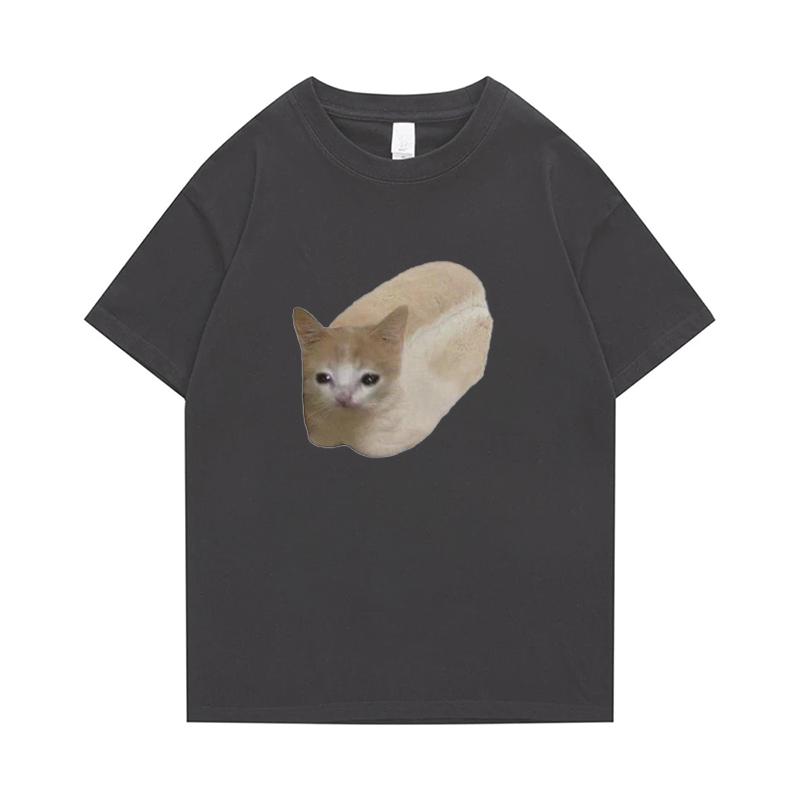 Sporty Fun Cotton T-Shirt Oversized Summer Men Women Niche Cat Bread Print T Shirt Leisure Hip Hop Short Sleeve Tops Tees S-4XL