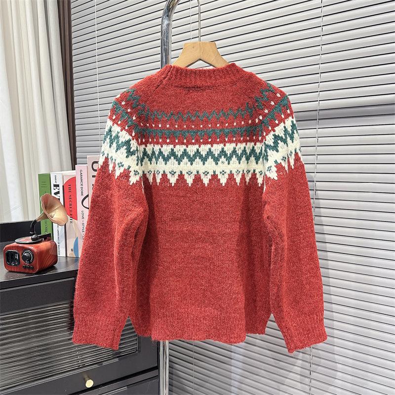 Christmas Atmosphere Sense Jacquard Pullover Sweater Women's Fall and Winter Loose Lazy Wind Soft Knit Sweater Tops