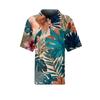 Women Casual Short Sleeve Hawaiian Print Waffle Knit Polo Shirt Lightweight Breathable Summer Top with Button Down Collar