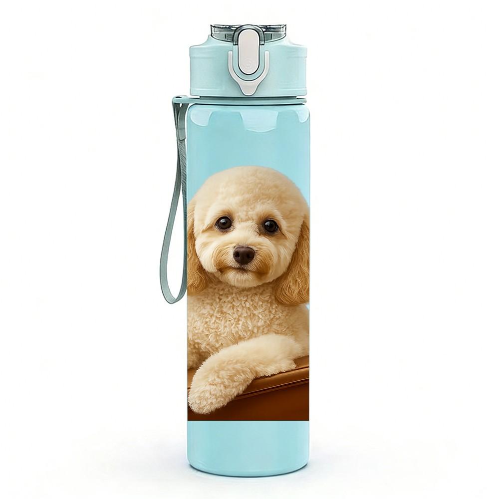 1 Pezzo Barboncino Cucciolo Scatola di Legno Ritratto 750ml Plastica Colorata Borraccia Sportiva Tappo Flip-Top Anti-Perdita Adatta per Sport Ufficio Uso Domestico