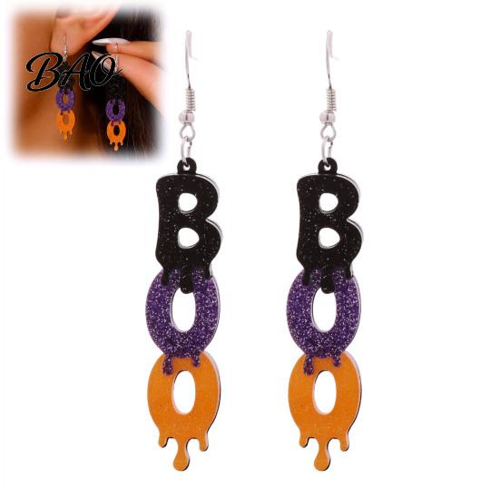 Festival Jewelry Accessories 1 Pair Glitter Halloween BOO Earrings, Sparkly Acrylic Black Purple Orange Fun Festive Party Boo Dangle Drop Earrings for