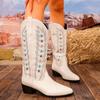 Fashion Winter New Coarse Heel Cotton Boots Women's Pointed Embroidery Sleeve Anti-slip Wear-resistant High Boots