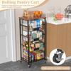 Kitchen Storage Cart Kitchen Basket 5-Tier Utility Organizer with Baskets and Wood Top Rolling Snack Cart with Wheels Metal Bla