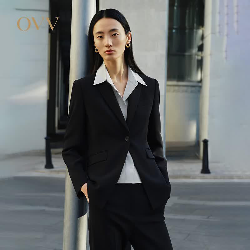 OVV Women s Single-Button Peak Lapel Blazer M