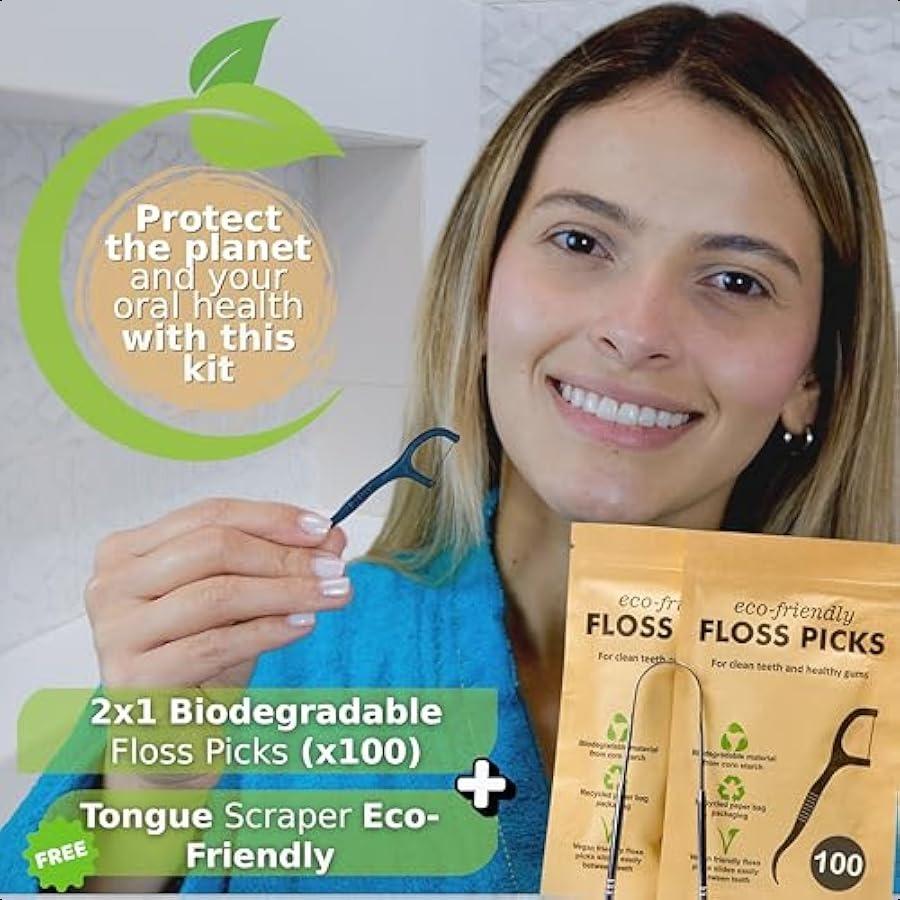 

Floss Picks Biodegradable with Tongue Scraper. Kit Natural Floss Picks and Compostable Flossers to Protect Planet and Your Oral United States