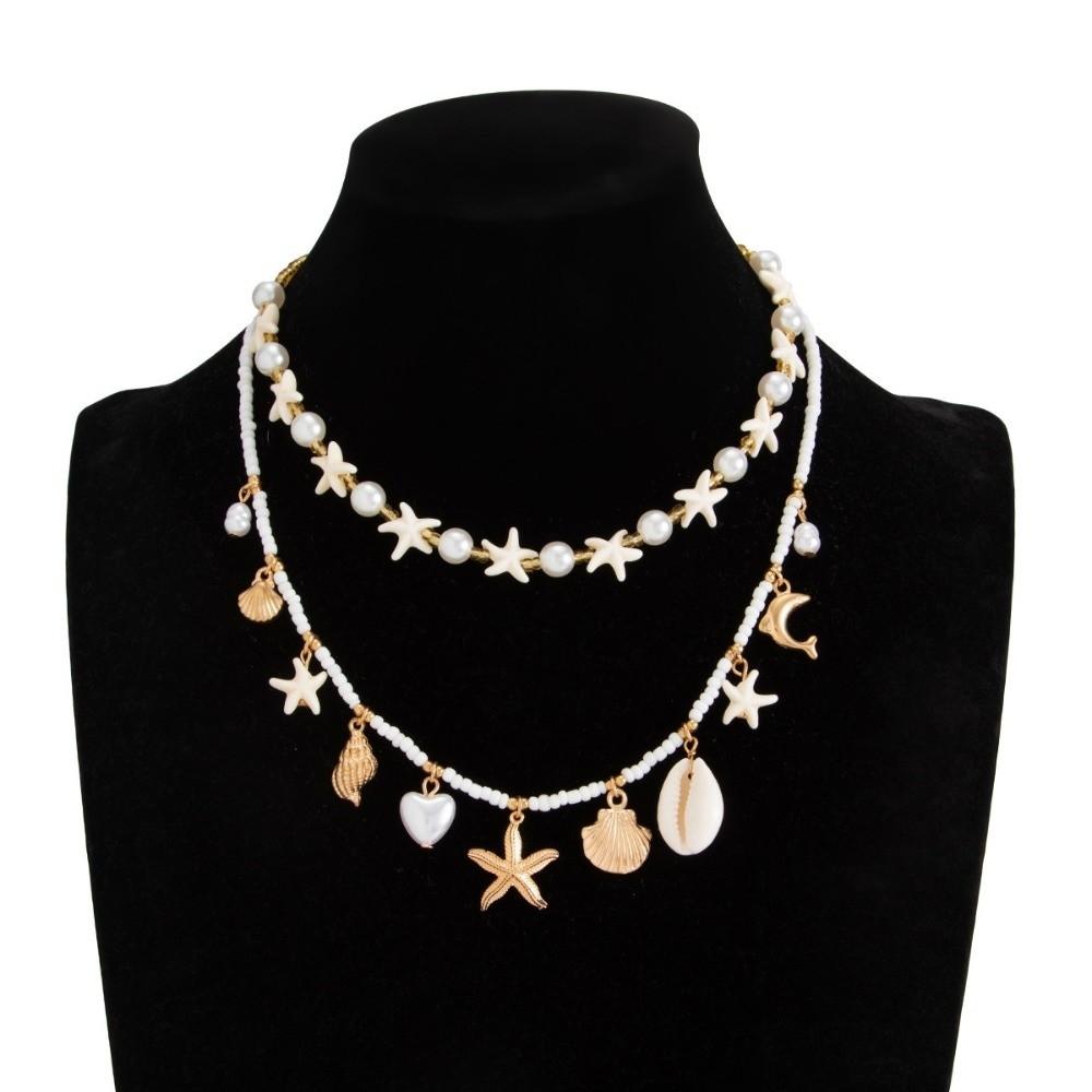 Starfish Mold Necklace Chain Imitation Pearl Shell Pendant Holiday Decor Island Vacation