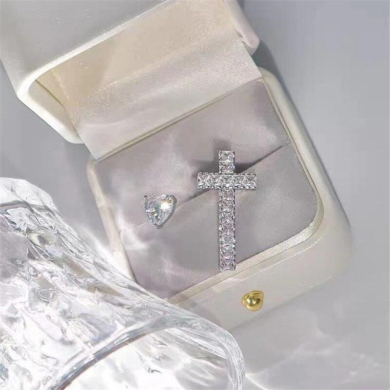 Simple Fashion Ins Top Sell Sweet Cute Jewelry 925 Sterling Silver Heart Shape 5A Cubic Zircon CZ Diamond Party Cross Earring