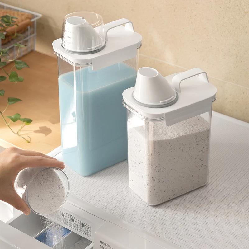 Sealed Laundry Storage Jar, 1100/1800/2300ML Reusable Empty Tank, Portable Organizer with Labels for Cleaning Supplies