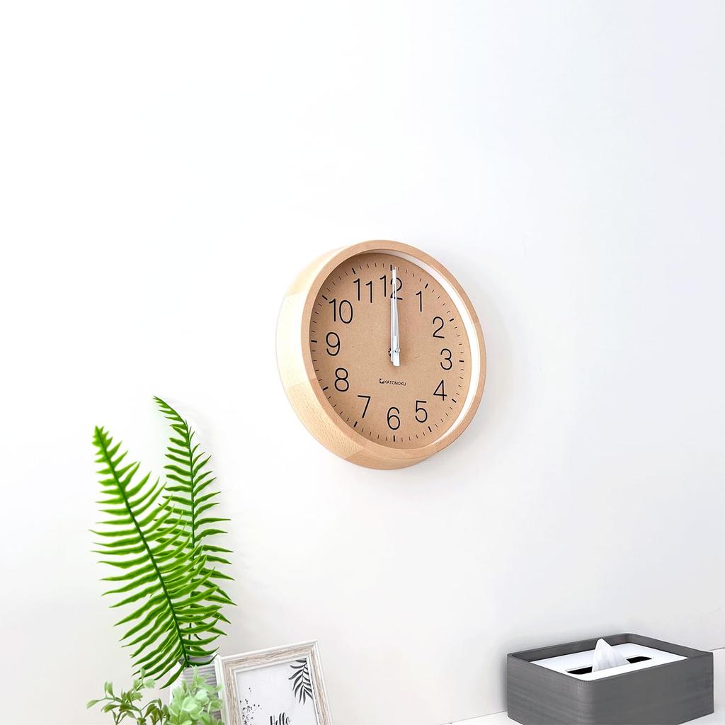 KATOMOKU muku clock 2, natural, km-45NARC, wall clock with continuous second hand, 30.6cm diameter (radio-controlled clock)