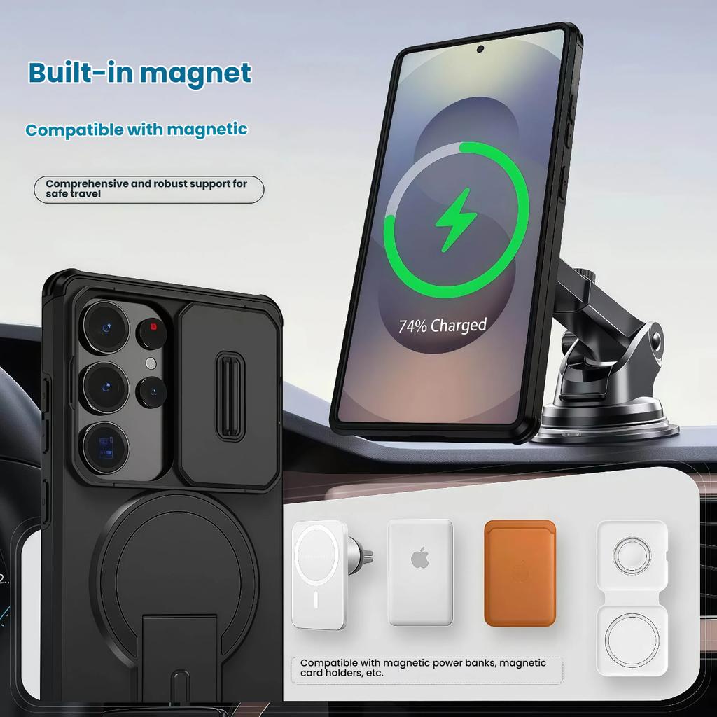 New Compatible Galaxy S26 Ultra/S26 Plus/S26 Slide Window Lens Protector Case with Magnetic Stand Anti-drop Cover