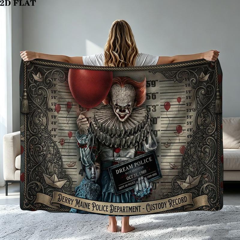 It Clown Print Flannel Blanket High Quality Warm Comfortable Cover for All Seasons Perfect for Gifts Home Decor